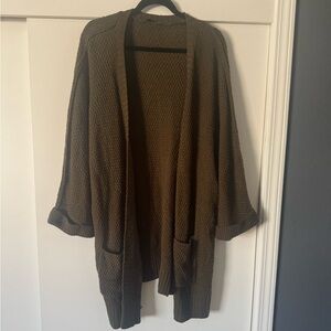 Women's Olive Green Open-Front Sweater